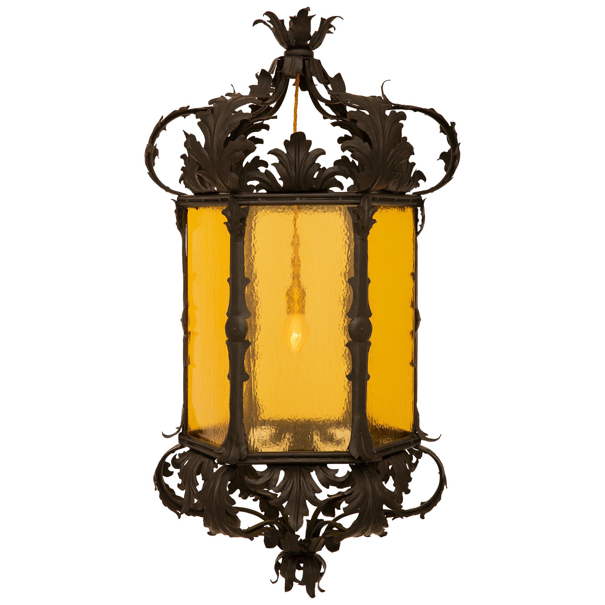 Italian Turn Of The Century Renaissance St. Wrought Iron And Glass Lantern For Sale