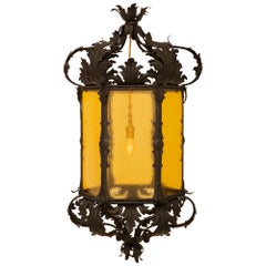 Vintage Italian Turn Of The Century Renaissance St. Wrought Iron And Glass Lantern