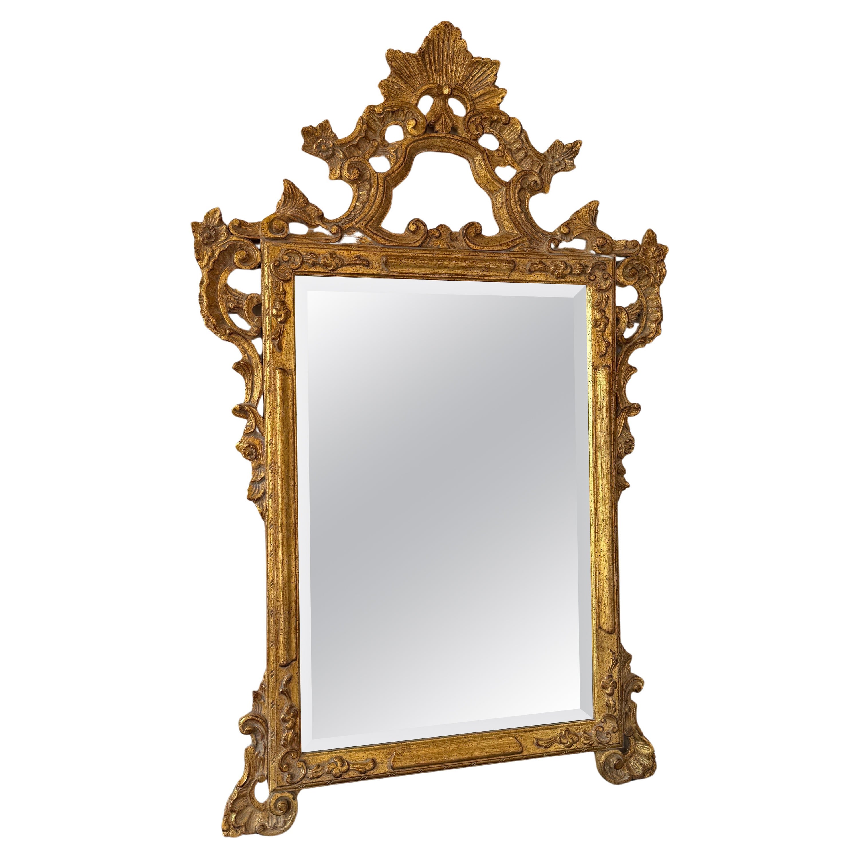 French Louis XV Style Gilded Gold Wall Mirror For Sale