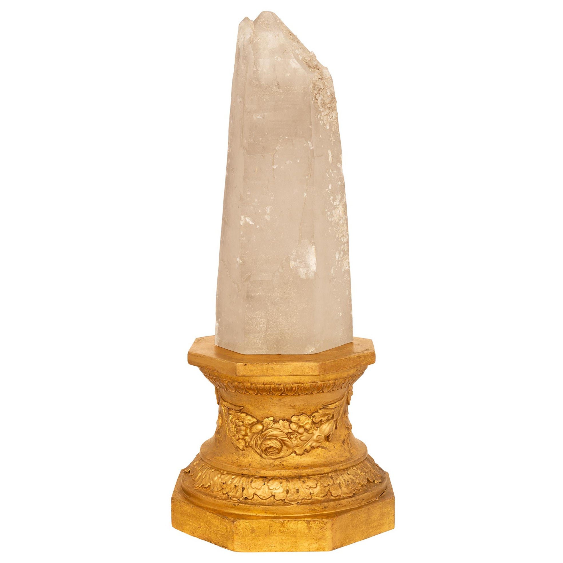 Italian 18th Century Louis XVI St. Rock Crystal And Giltwood Obelisk For Sale