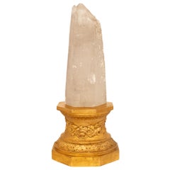 Antique Italian 18th Century Louis XVI St. Rock Crystal And Giltwood Obelisk