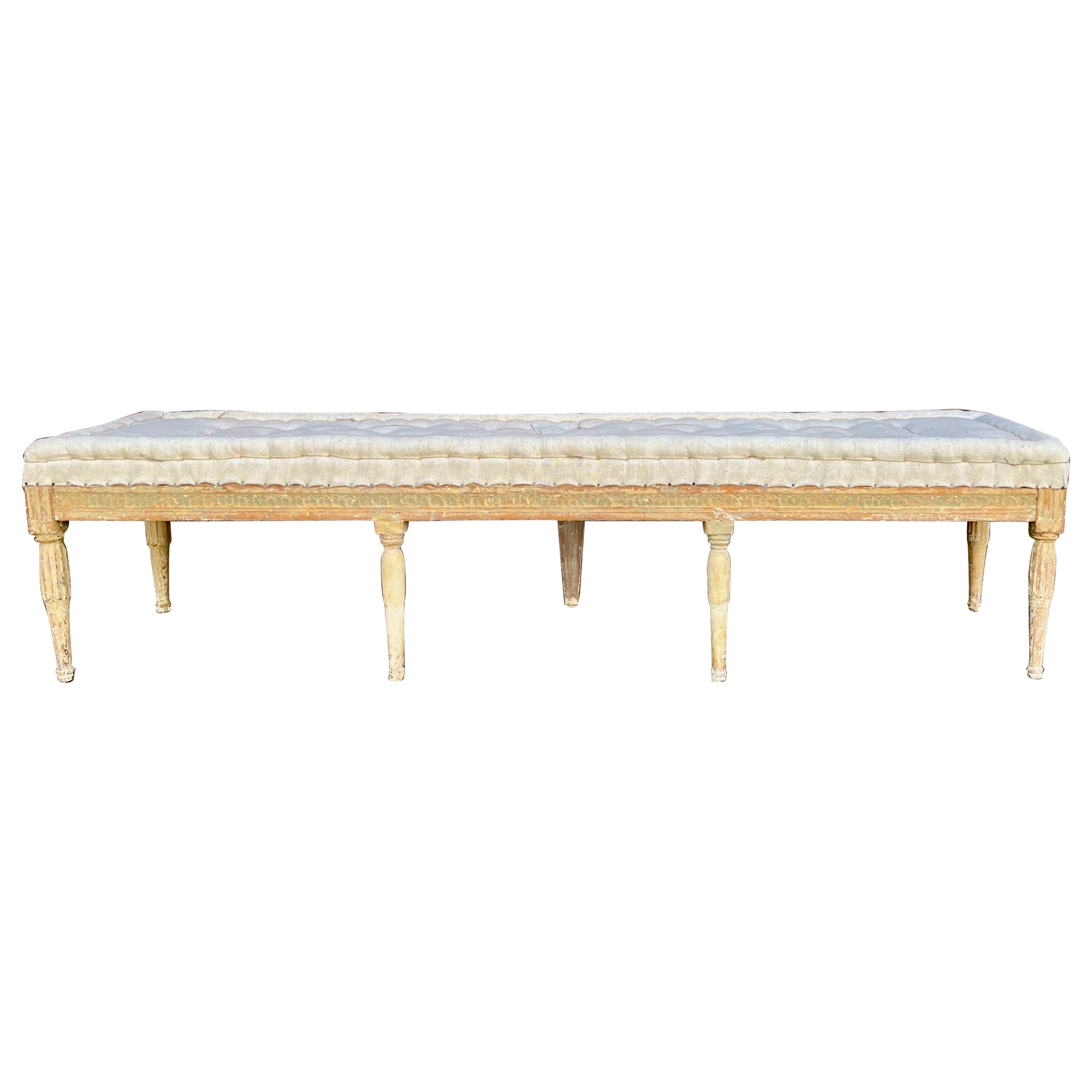Swedish Gustavian Period Bench with Antique Linen For Sale