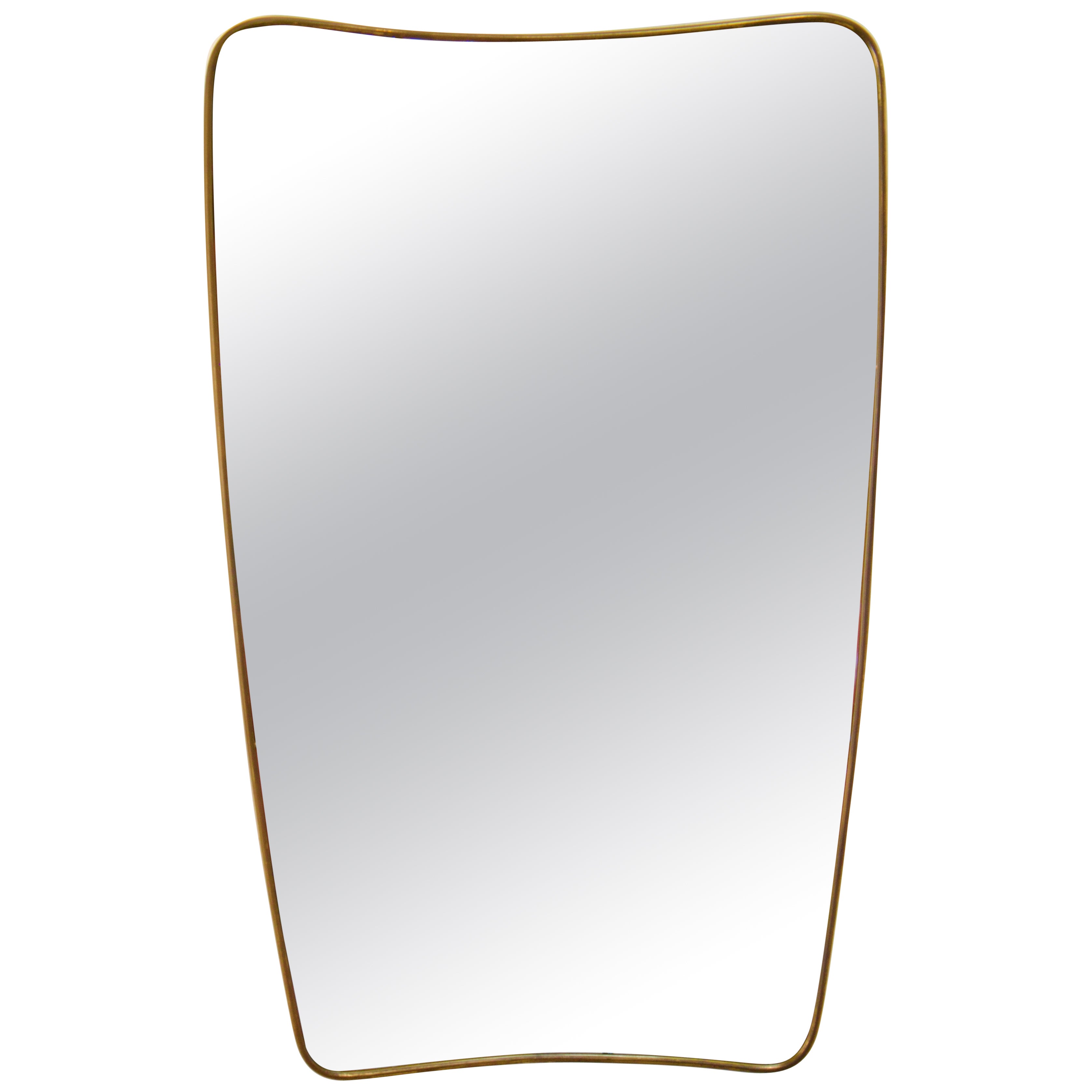 XL 1950s Gio Ponti Era Mid-Century Modern Italian Brass Wall Mirror For Sale