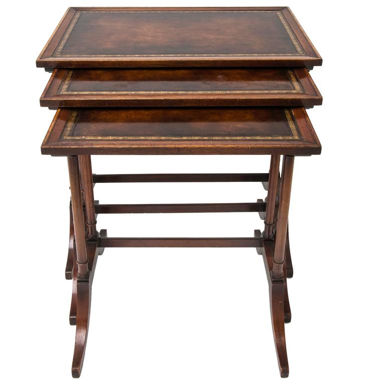 Leather Top Nesting Tables Set of Three at 1stdibs