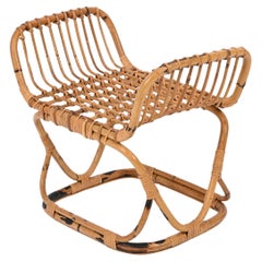 Pouf Tito Agnoli du milieu du siècle dernier, ottoman en rotin, bambou et osier, Italie des années 1960
