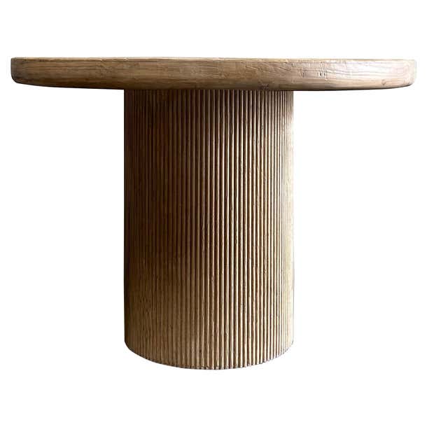 Reclaimed Wood Round Reeded Base Dining Table For Sale at 1stDibs