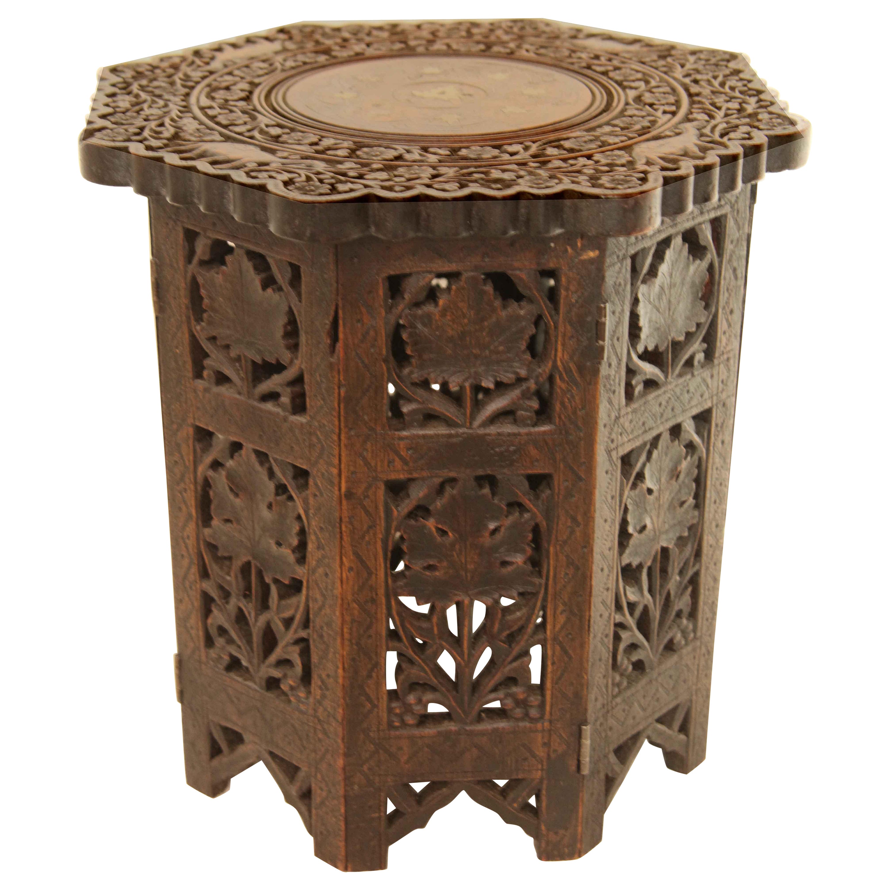 Octagonal Carved Moraccan Side Table 