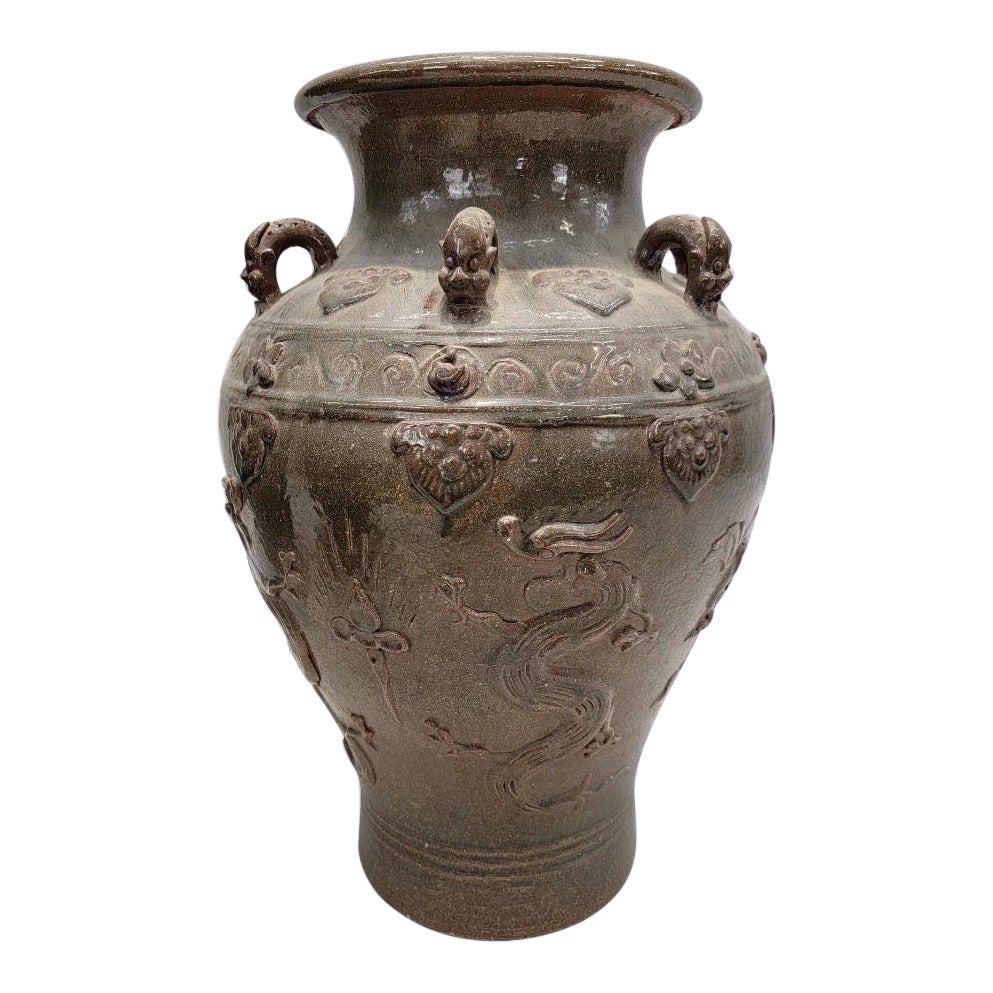 Antique Decorated Brown-Glazed Mataban Vase/Jar For Sale