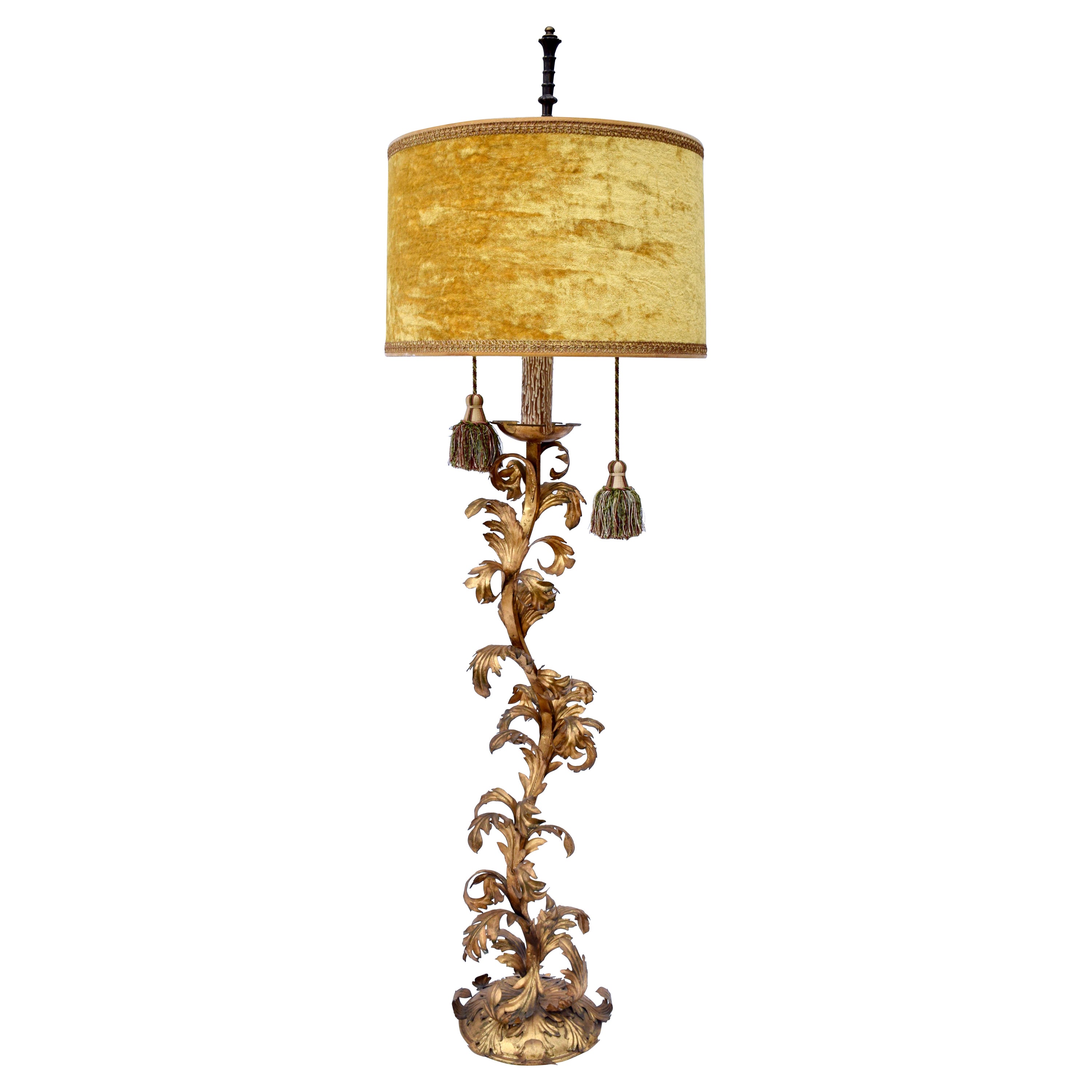 Hollywood Regency Italian Gold Gilt Iron Floor Lamp For Sale