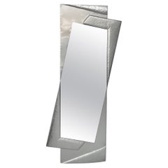 1970s Italian Vintage Post Modern Minimalist Design Aluminum Full Length Mirror
