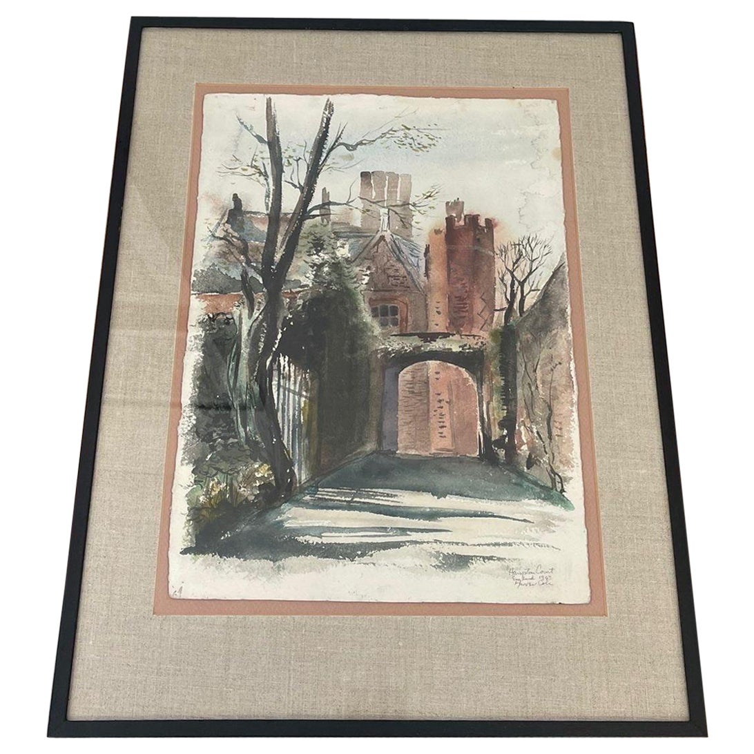 Vintage Original Signed Watercolor Painting Titled “ Hampton Court “  For Sale