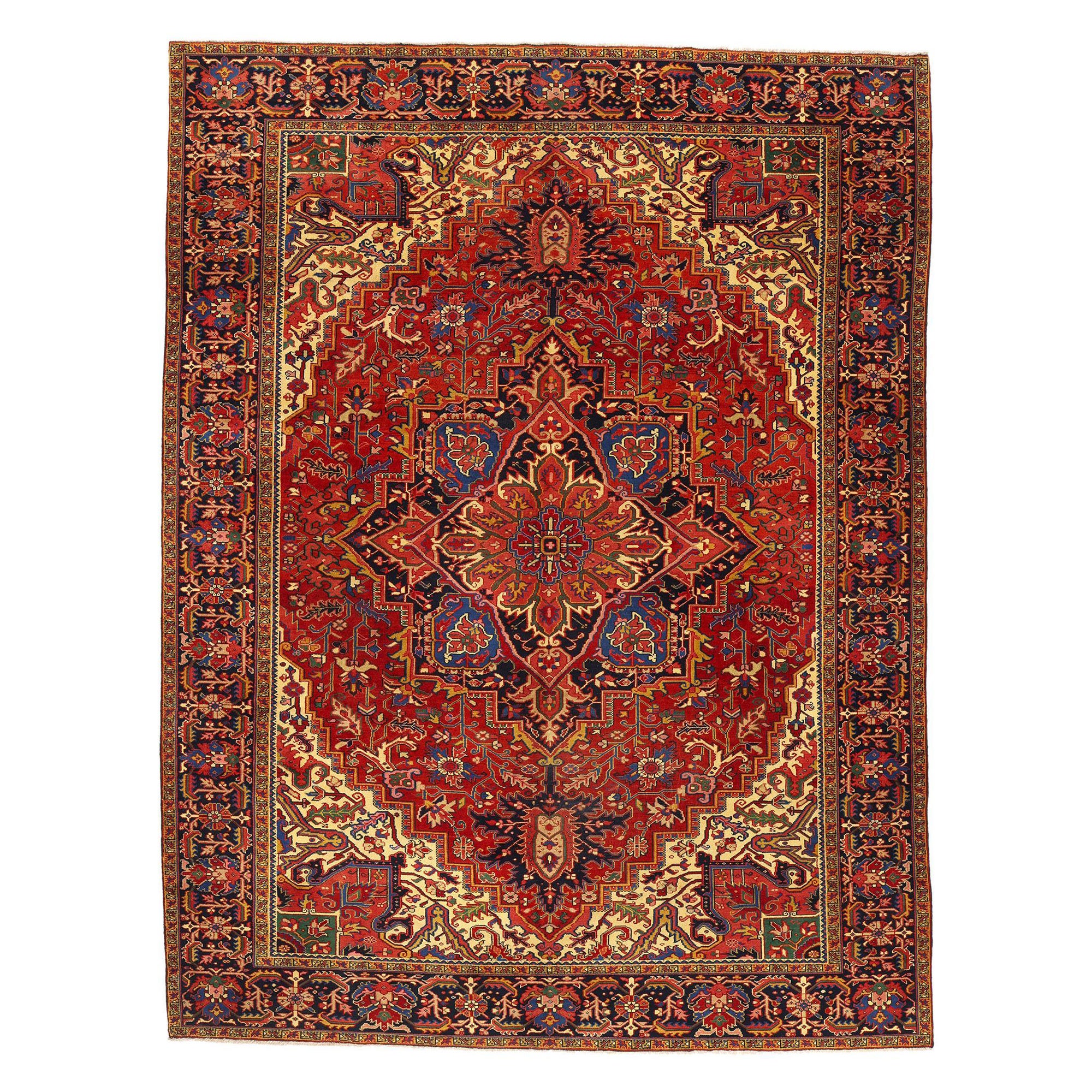 Mid-Century Modern Vintage Persian Heriz Rug, 09'11 x 13'00 For Sale