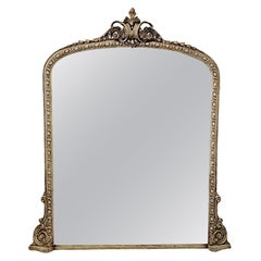 Antique A Very Fine 19th Century Painted and Waxed Archtop Overmantel Mirror