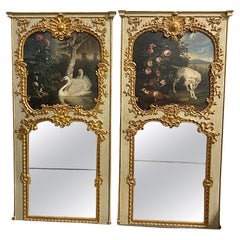 Antique Pair of 18th Century Trumeau Mirrors with a Painted Pastoral Scenes