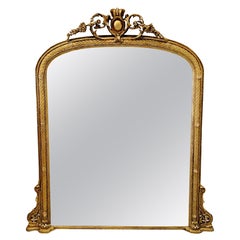 Used 19th Century Giltwood  Archtop Overmantel Mirror with Central Cartouche