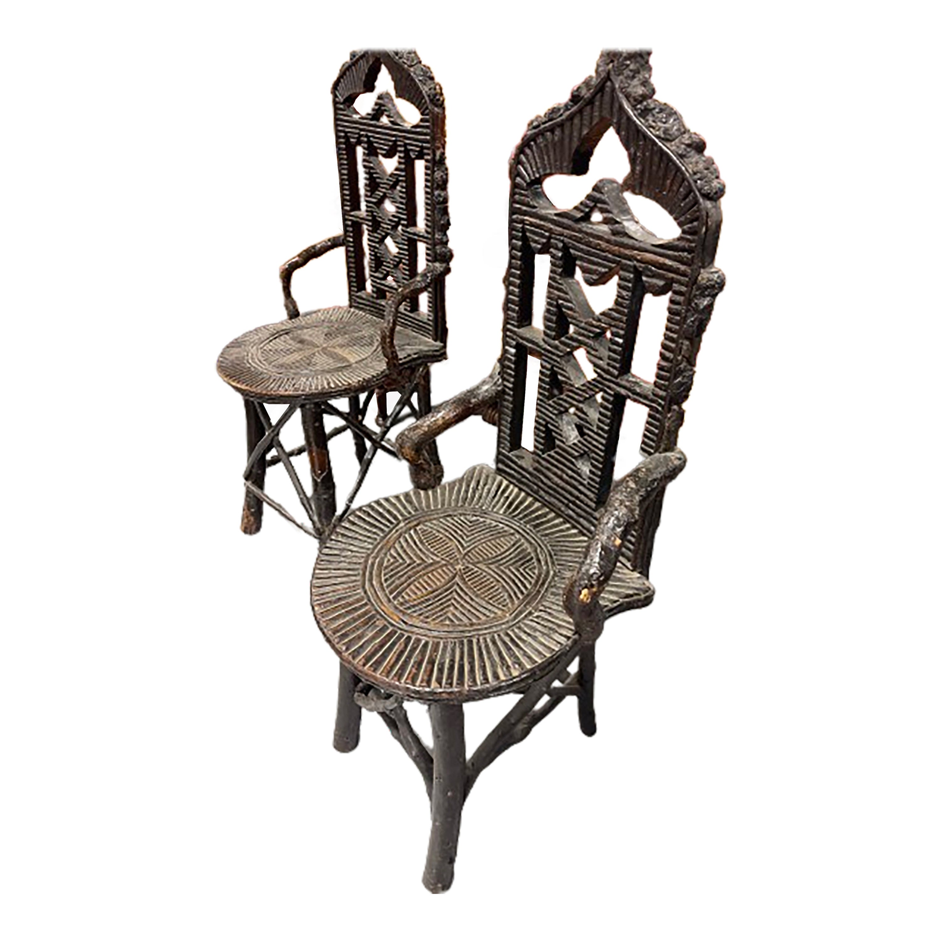 Pair of Antique Black Forest Armchairs For Sale