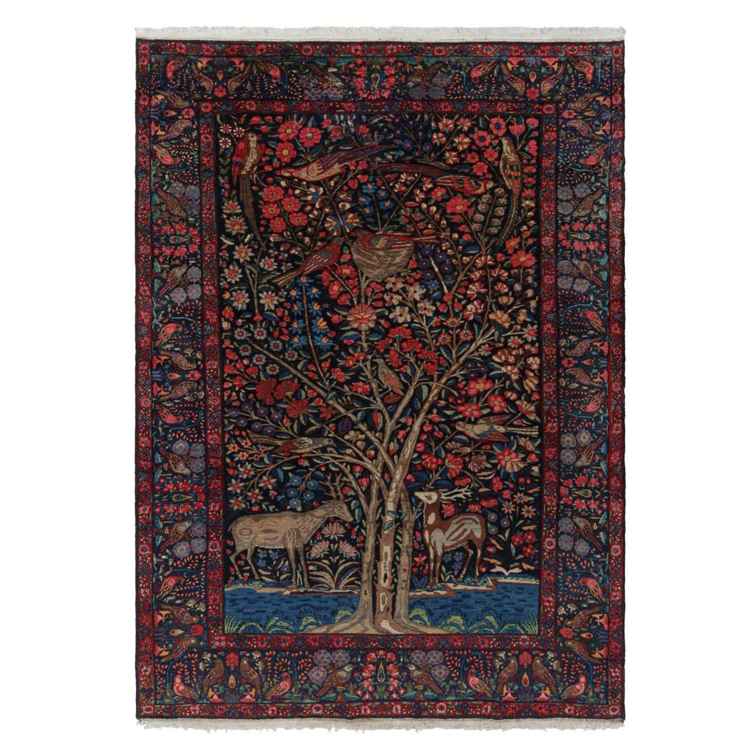 Antique Persian Bakhtiari Rug in Navy Blue With Pictorial, From Rug & Kilim For Sale