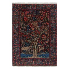 Antiker persischer Bakhtiari Teppich in Marineblau mit Bild, von Rug & Kilim