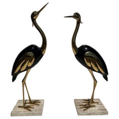 Pair of Brass Heron Sculptures