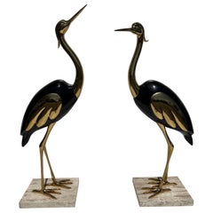 Retro Pair of Brass Heron Sculptures 