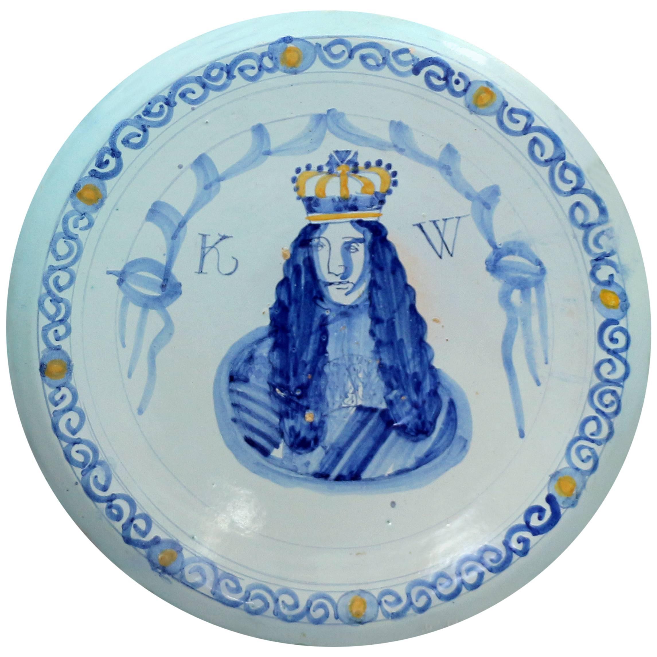 English Delftware Royal Portrait Charger of William 111, Brislington Bristol E