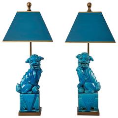 Pair of Foo Dogs Mounted as Table Lamps