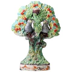 Staffordshire Pottery Bocage Figure with Two Birds and Nest in Tree