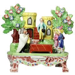 Used Staffordshire Pottery Table Base Figure Group Baptism of Mary