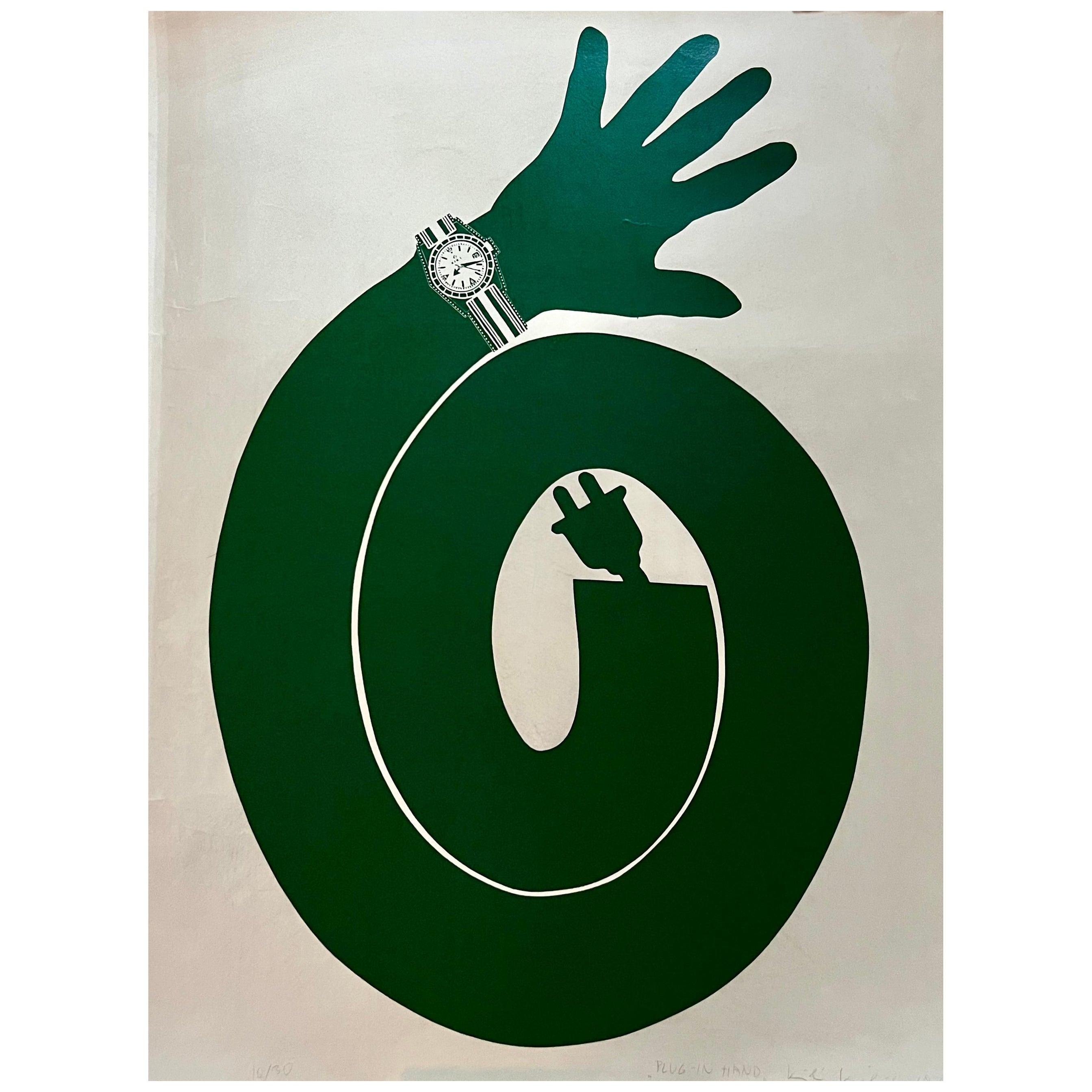 Plug in Hand Siebdruck auf Papier Signierte Lithografie von Kiki Kogelnik 1968