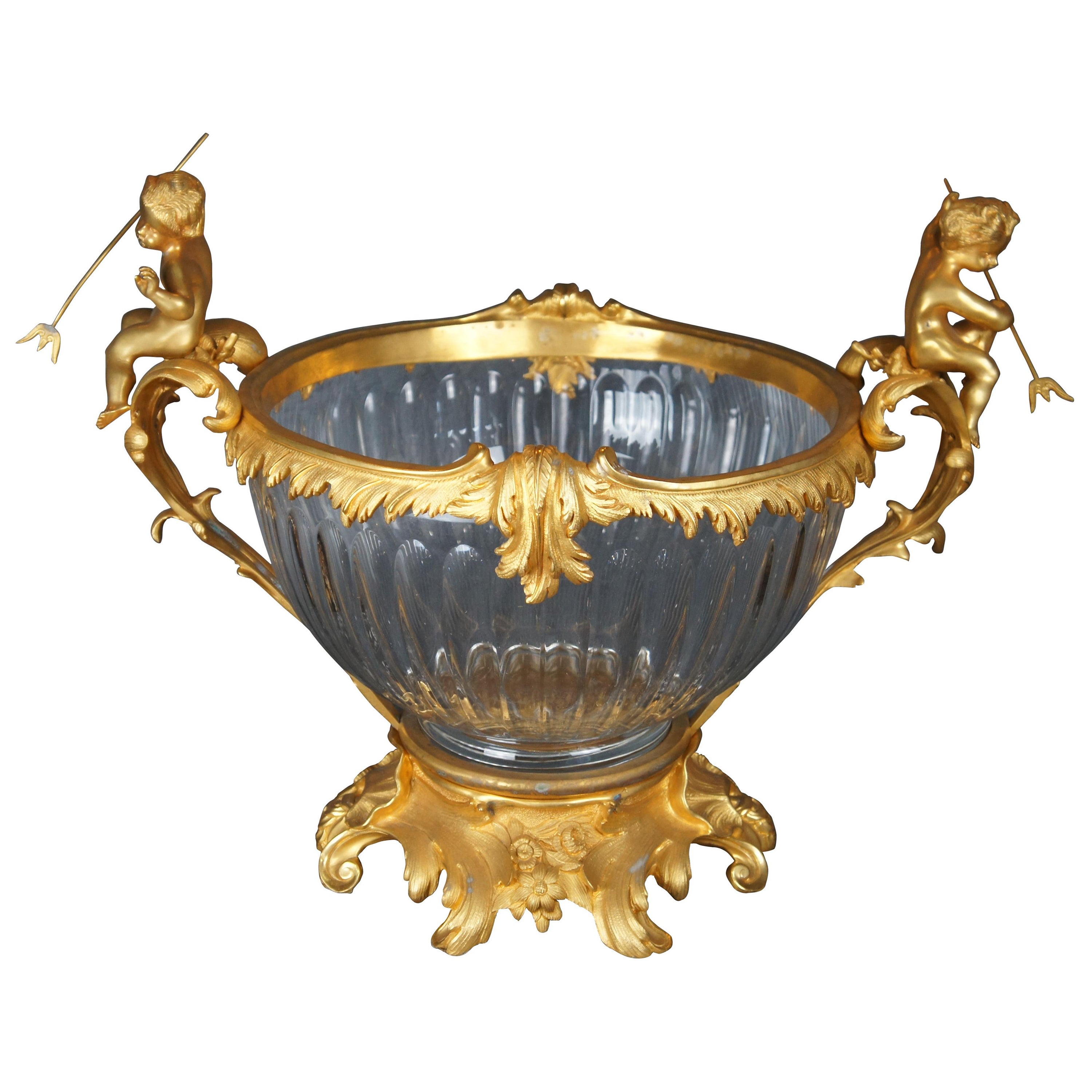 Bol de centre de table de style Louis XV en bronze doré et cristal Eric Stepniewski