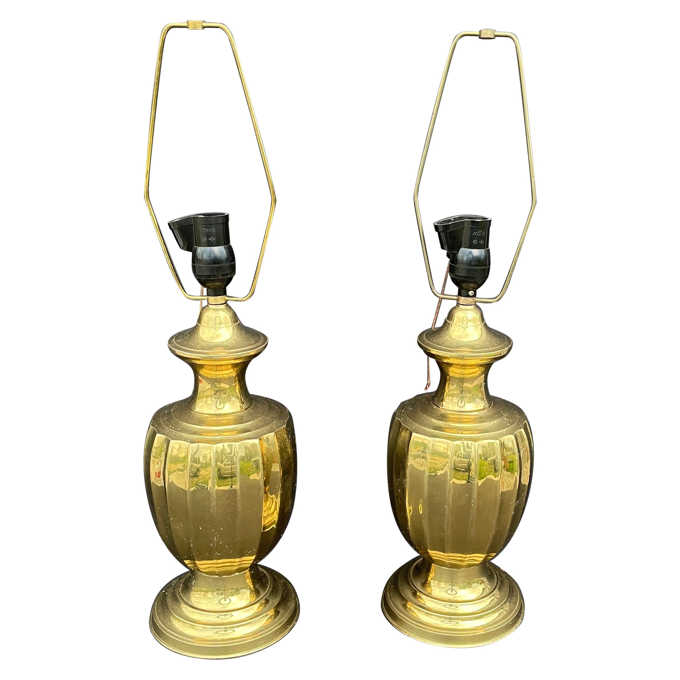 Pair of Brass Lamps in the Style of Frederick Cooper For Sale