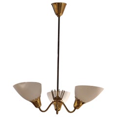 Vintage ASEA pendant in brass with glass shades, Scandinavian Modern, Sweden mid-1900s.