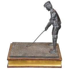 Vintage Maitland Smith Bronze Golfer on Leather Book Statue Bookend Sculpture
