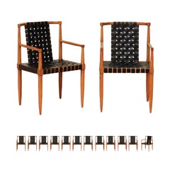 Miraculous Set aus 14 dänischen ARM-Stühlen mit Lederriemen aus Nussbaumholz von Tomlinson, Vintage