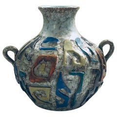 Retro Art Pottery Studio Carved Handle Vase, 1960's Spain