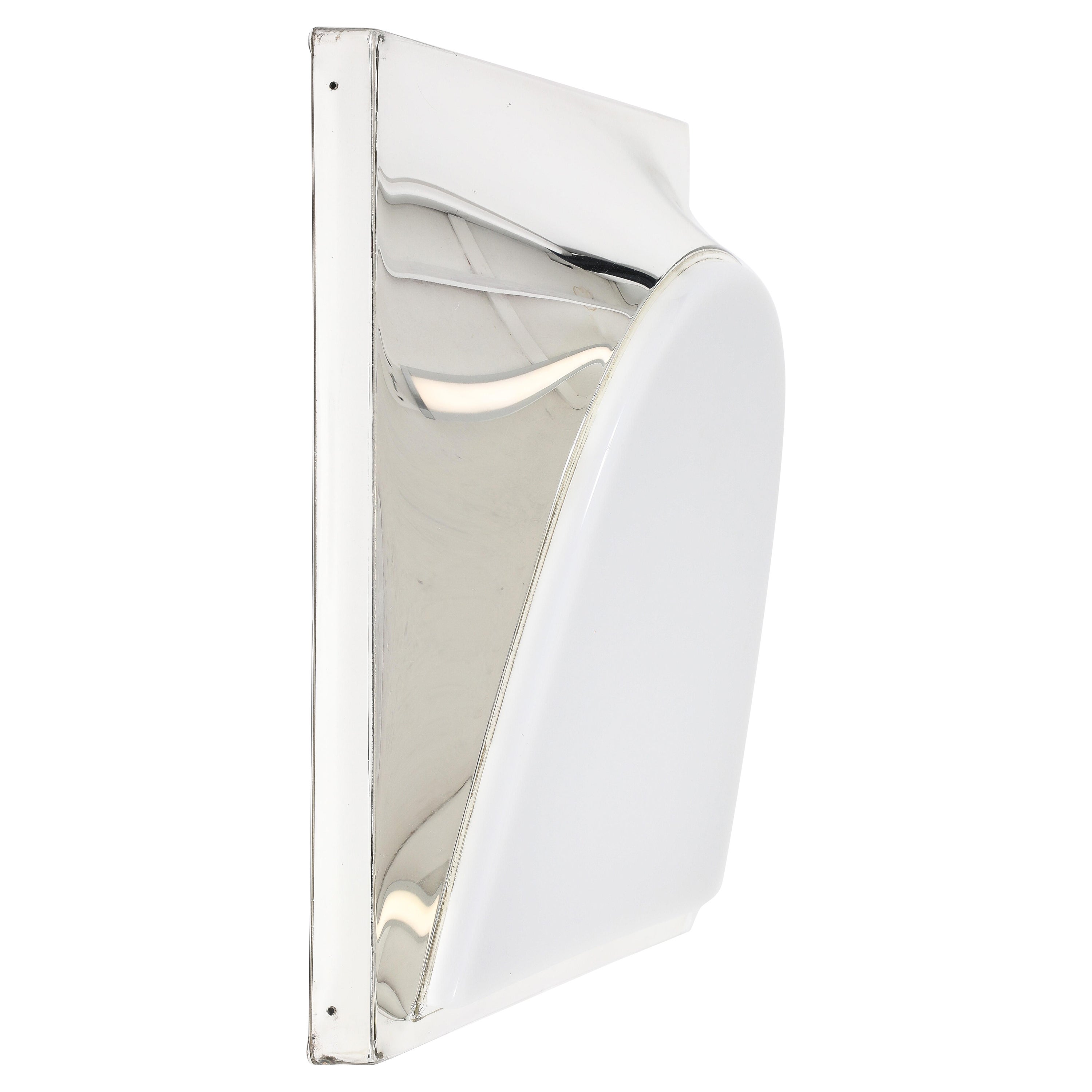 Space Art Chrome & Acrylic Light Panel Sconce, Italy 1970’s For Sale