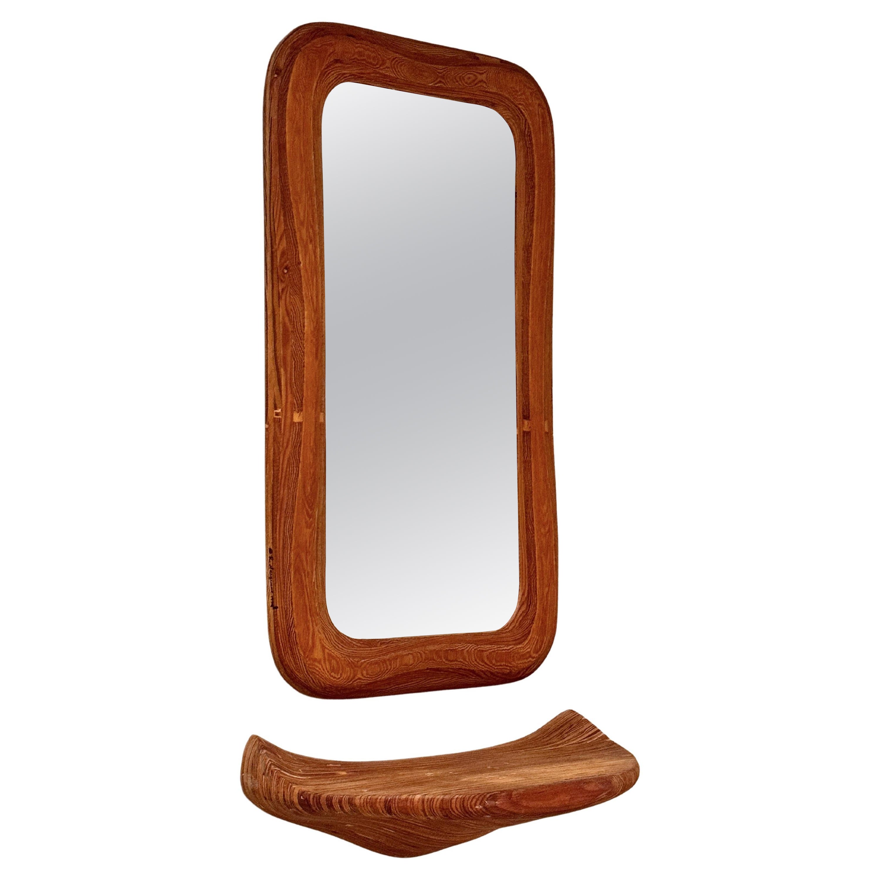 American Studio Craft Sculptural Wood Wall Shelf and Mirror by Robert Hargrave