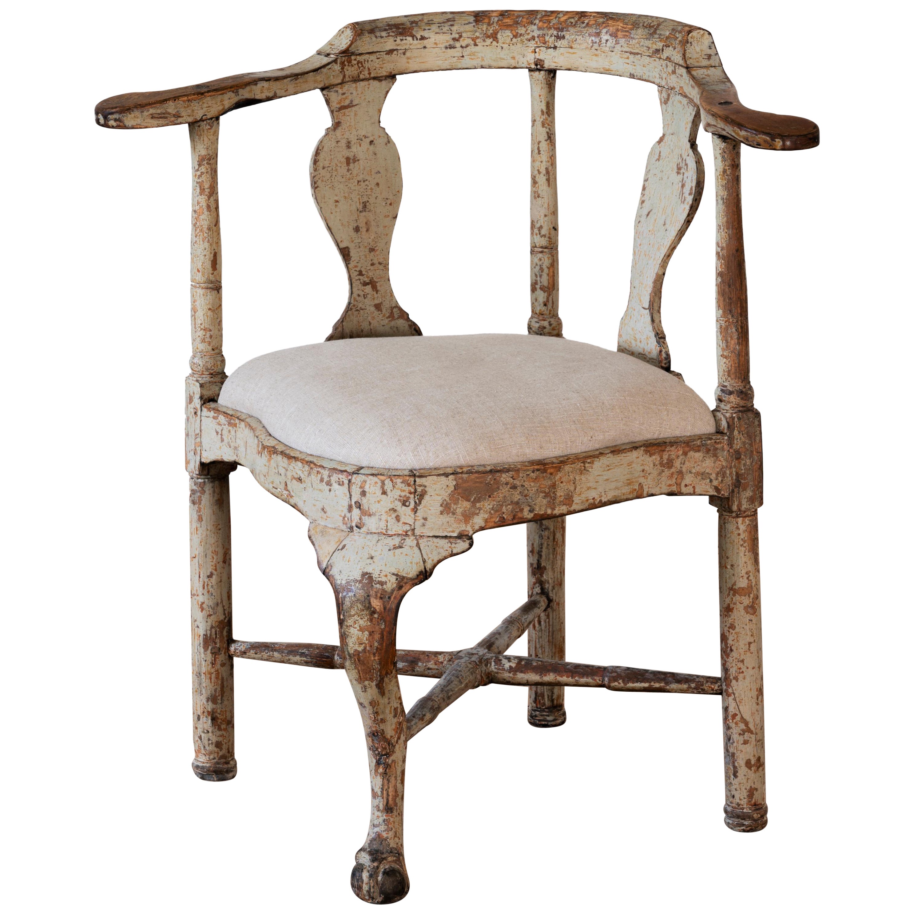 Fine 18th Century Swedish Rococo Corner Armchair For Sale