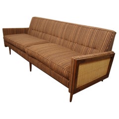 Vintage Mid-Century Atomic Era Tweed + Rattan Sofa