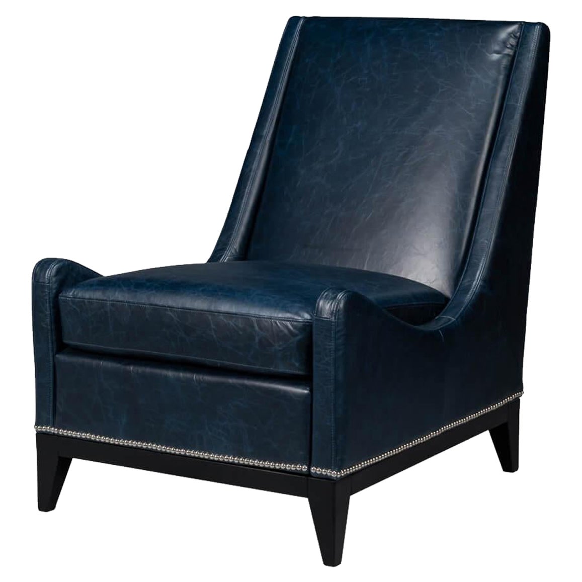 Blue Leather Accent Chair For Sale