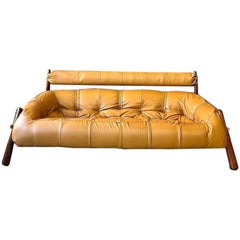 1970’s Brazilian MP81 Wood and Leather Sofa by Percival Lafer