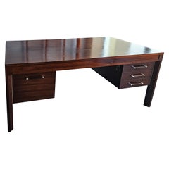 Retro Anonima Castelli Palisander Wood Desk with Elegant Metal Insert Handle, 1970s