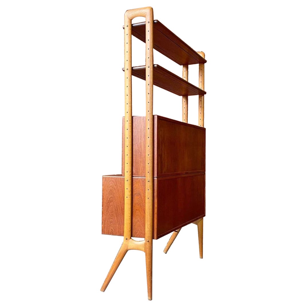 1960s Danish Teak and Oak Freestanding Desk  Shelving Unit by Kurt Ostervig
