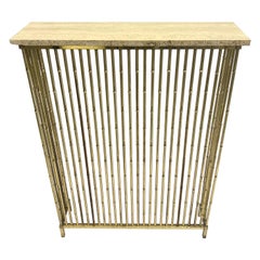 Vintage French Mid-Century Brass Faux Bamboo & Travertine Console by Maison Bagues