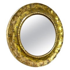 French Mid-Century Modern Craftsman Round, Brass & Copper Mirror, Paris, 1970