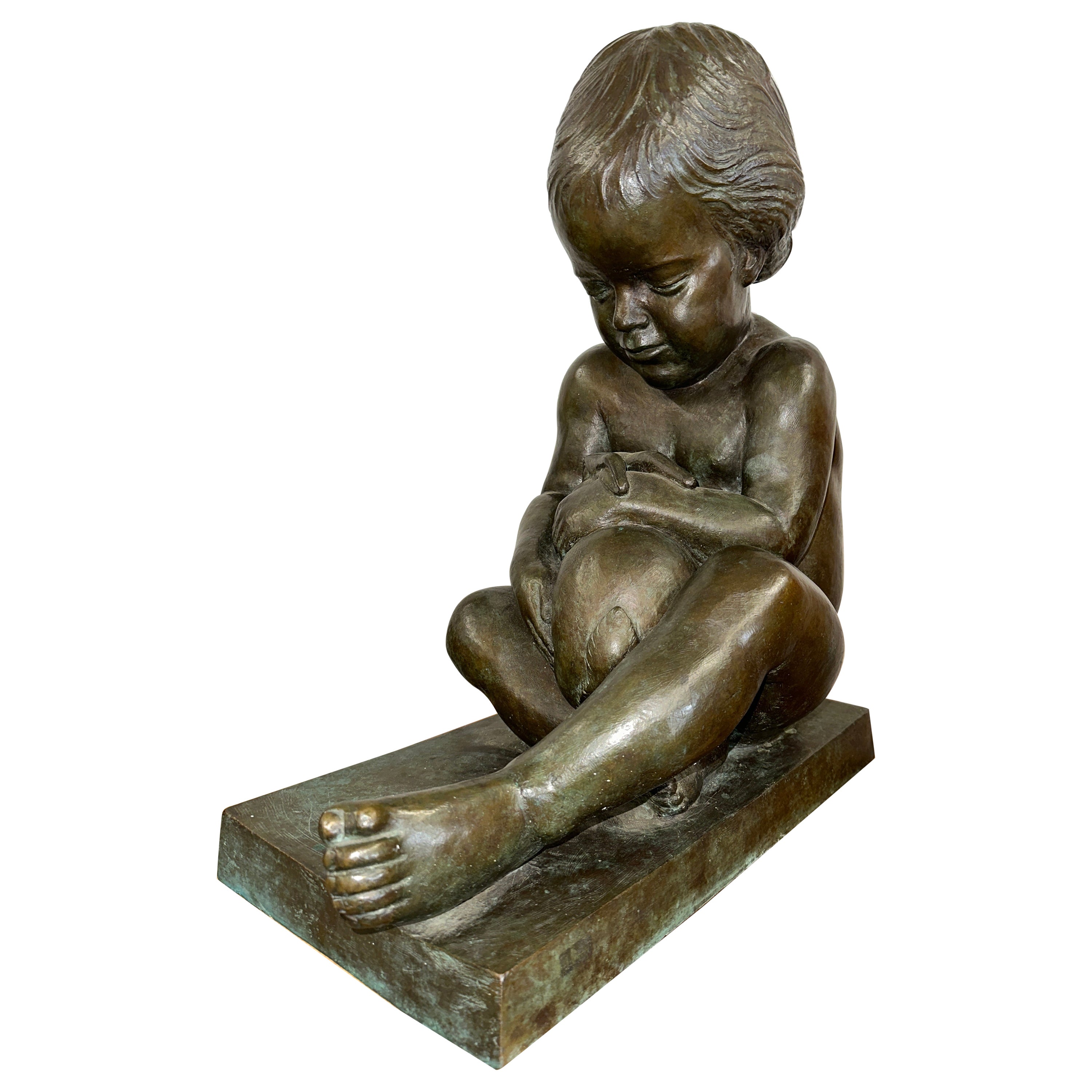 Edward Fenno Hoffman bronze Girl  with Rabbit 1977 For Sale