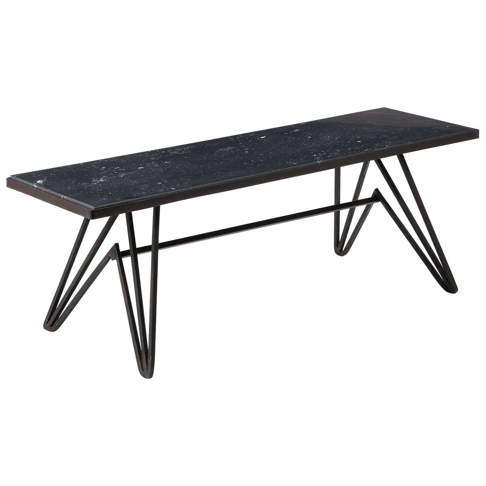 Honed Granite & Wrought Iron Coffee Table, France 1950's
