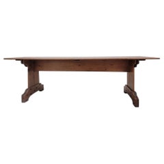 Antike Französisch Kiefer Plank Trestle Farm Tisch