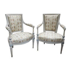 Antique Pair of Painted French Directoire Style Armchairs 