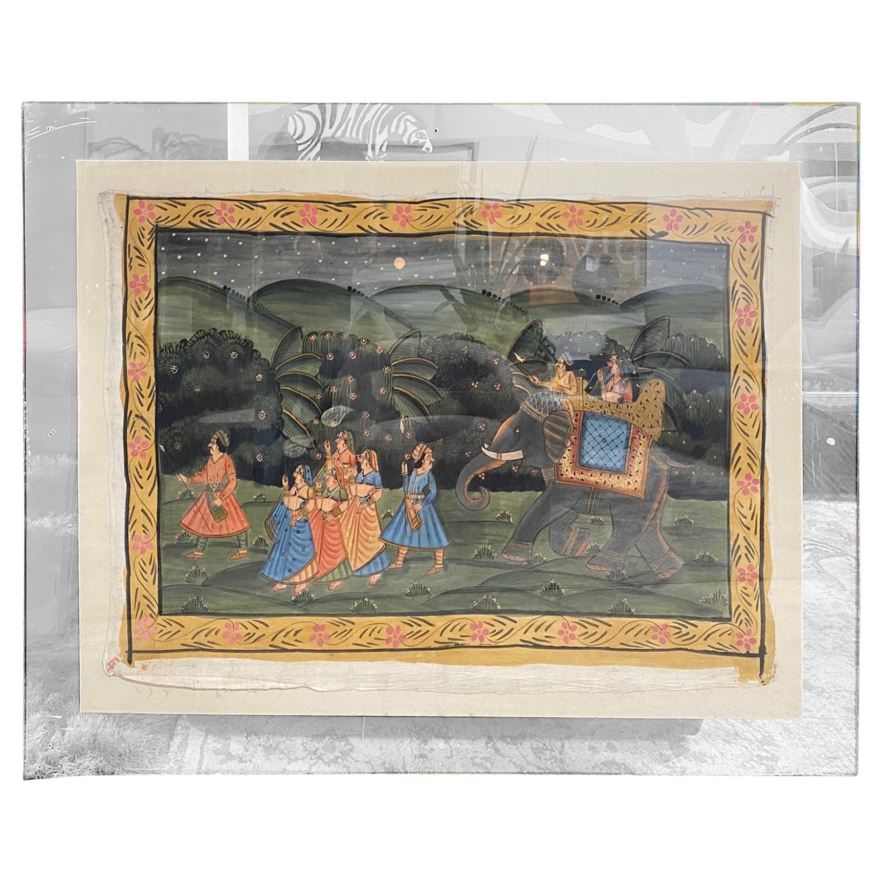 Grande peinture originale de Pichwai représentant une procession d'éléphants, Inde du Sud-Inde en vente